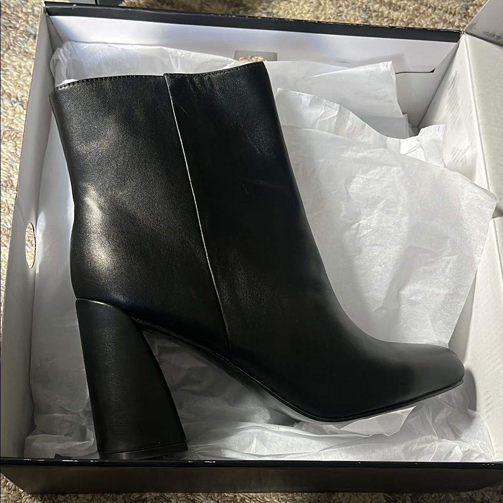 Nine West Black Leather Block Heel Ankle Boots